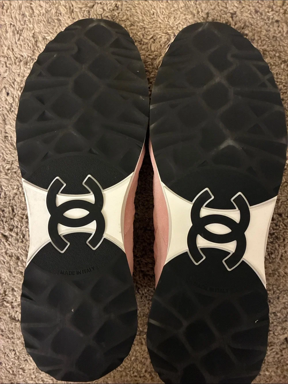 CHANEL Light Pink Quilted Lace-Up Sneakers